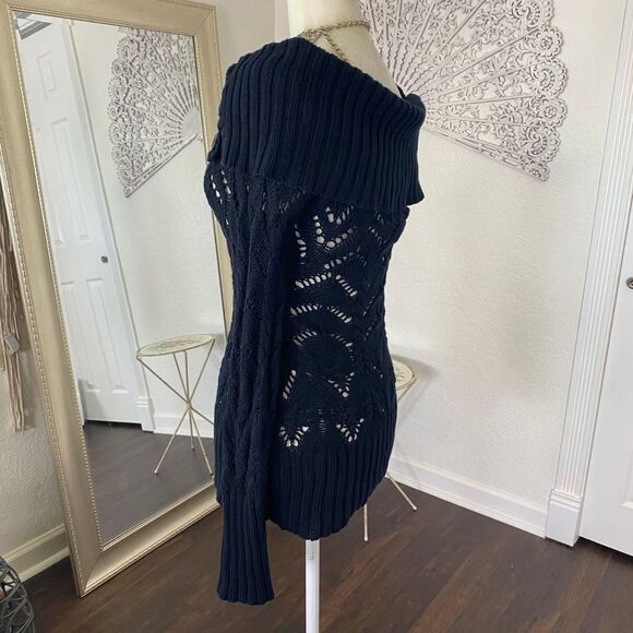 Guess Jeans Early 2000's Black Knit Off The Shoulder Long Sleeve Sweater S - Picture 5 of 7